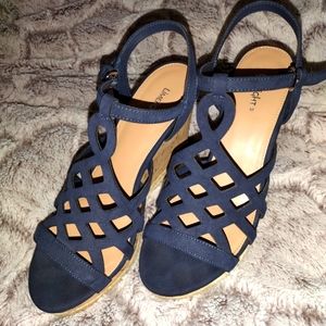 Super Cute Wedges!! Blue Suede CrissCross